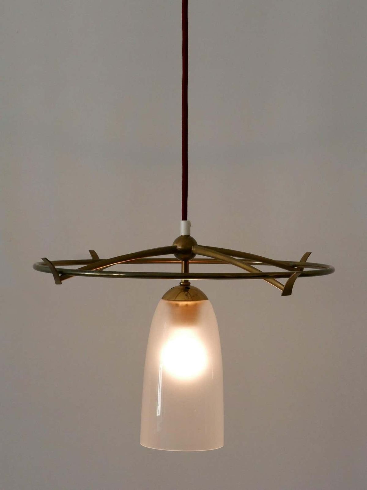 Minimalistic Mid Century Modern Brass & Glass Ufo Pendant Lamp Germany, 1950s photo for sale