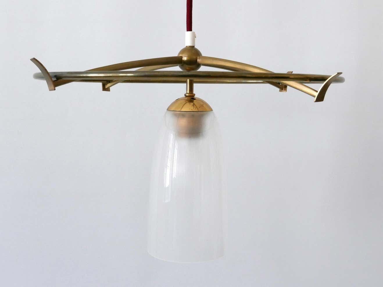 Minimalistic Mid Century Modern Brass & Glass Ufo Pendant Lamp Germany, 1950s photo vinterior