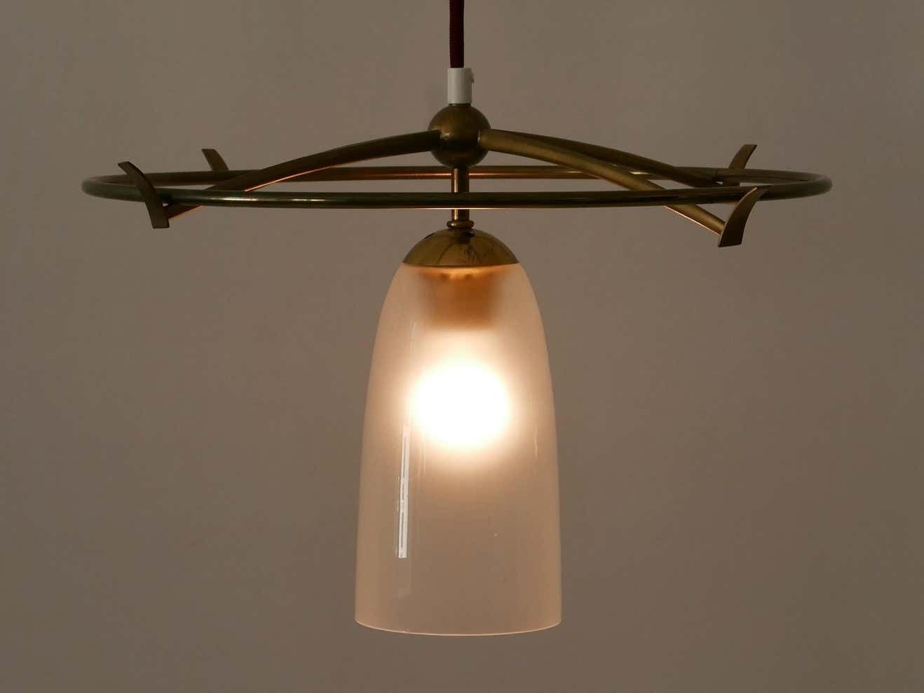 Minimalistic Mid Century Modern Brass & Glass Ufo Pendant Lamp Germany, 1950s photo buy