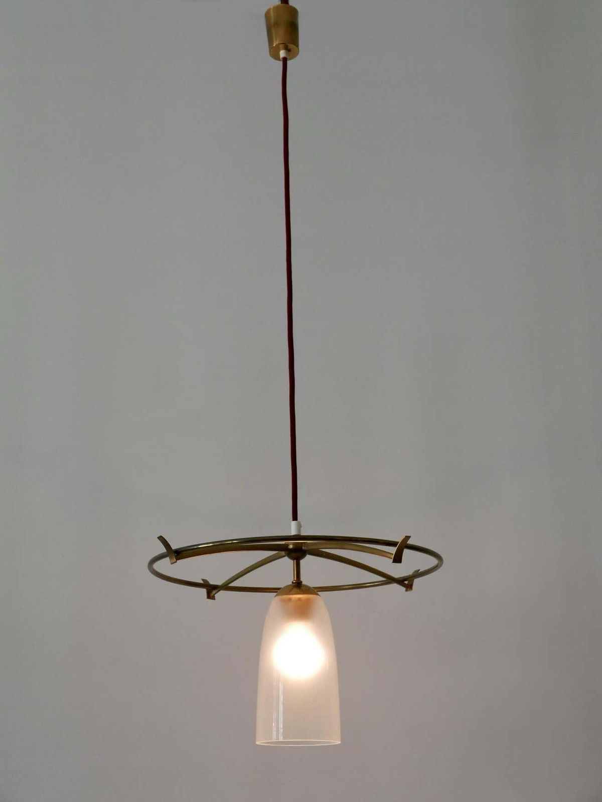 photo furniture Minimalistic Mid Century Modern Brass & Glass Ufo Pendant Lamp Germany, 1950s