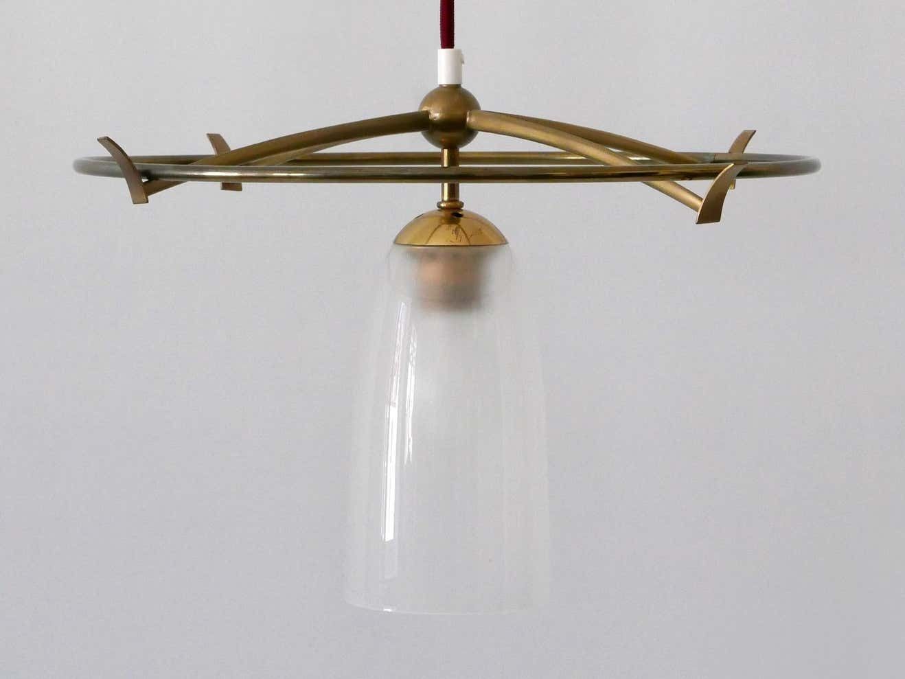 photo vinterior Minimalistic Mid Century Modern Brass & Glass Ufo Pendant Lamp Germany, 1950s