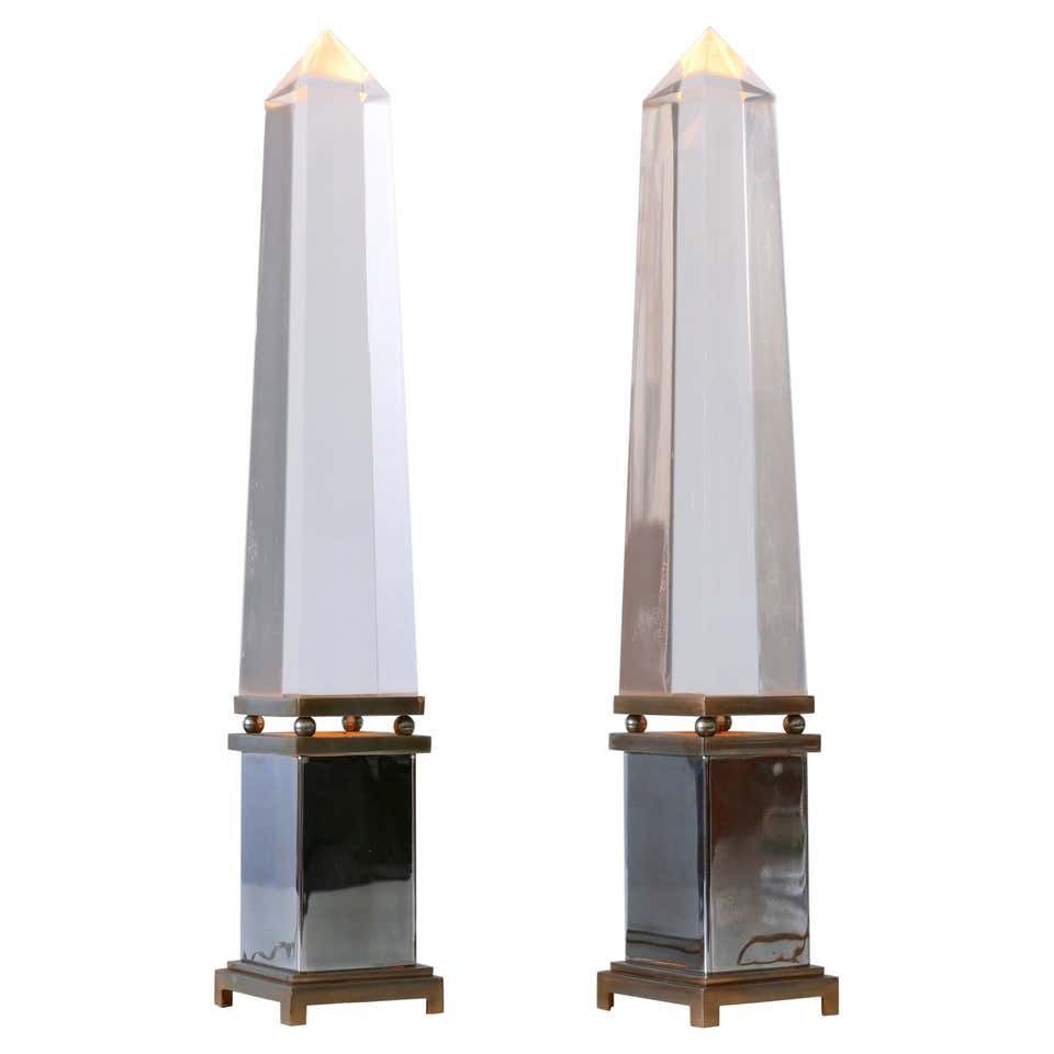 Set Of Two Lucite Obelisk Table Lamps By Sandro Petti For Maison Jansen France