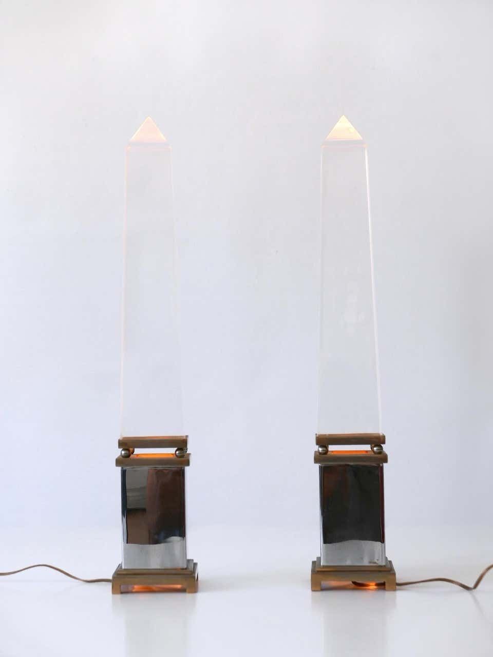 photo for sale Set Of Two Lucite Obelisk Table Lamps By Sandro Petti For Maison Jansen France