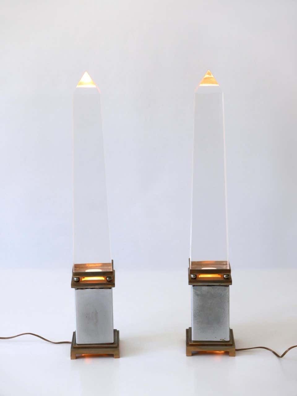 5899.0 Set Of Two Lucite Obelisk Table Lamps By Sandro Petti For Maison Jansen France photo