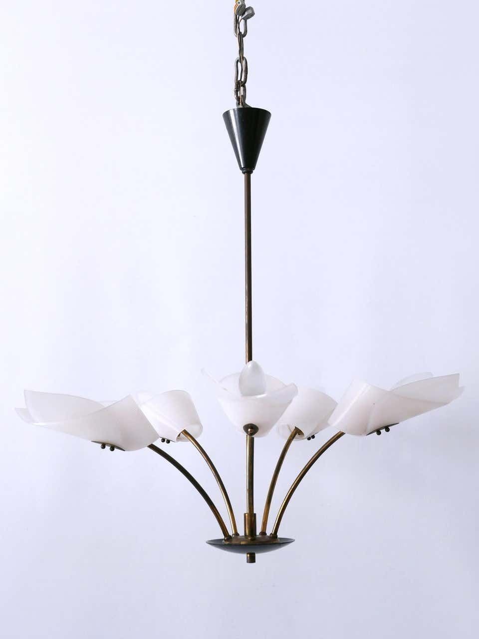 Lovely Mid Century Modern Fived Armed Chandelier Or Pendant Lamp Germany 1950s photo 1997.0
