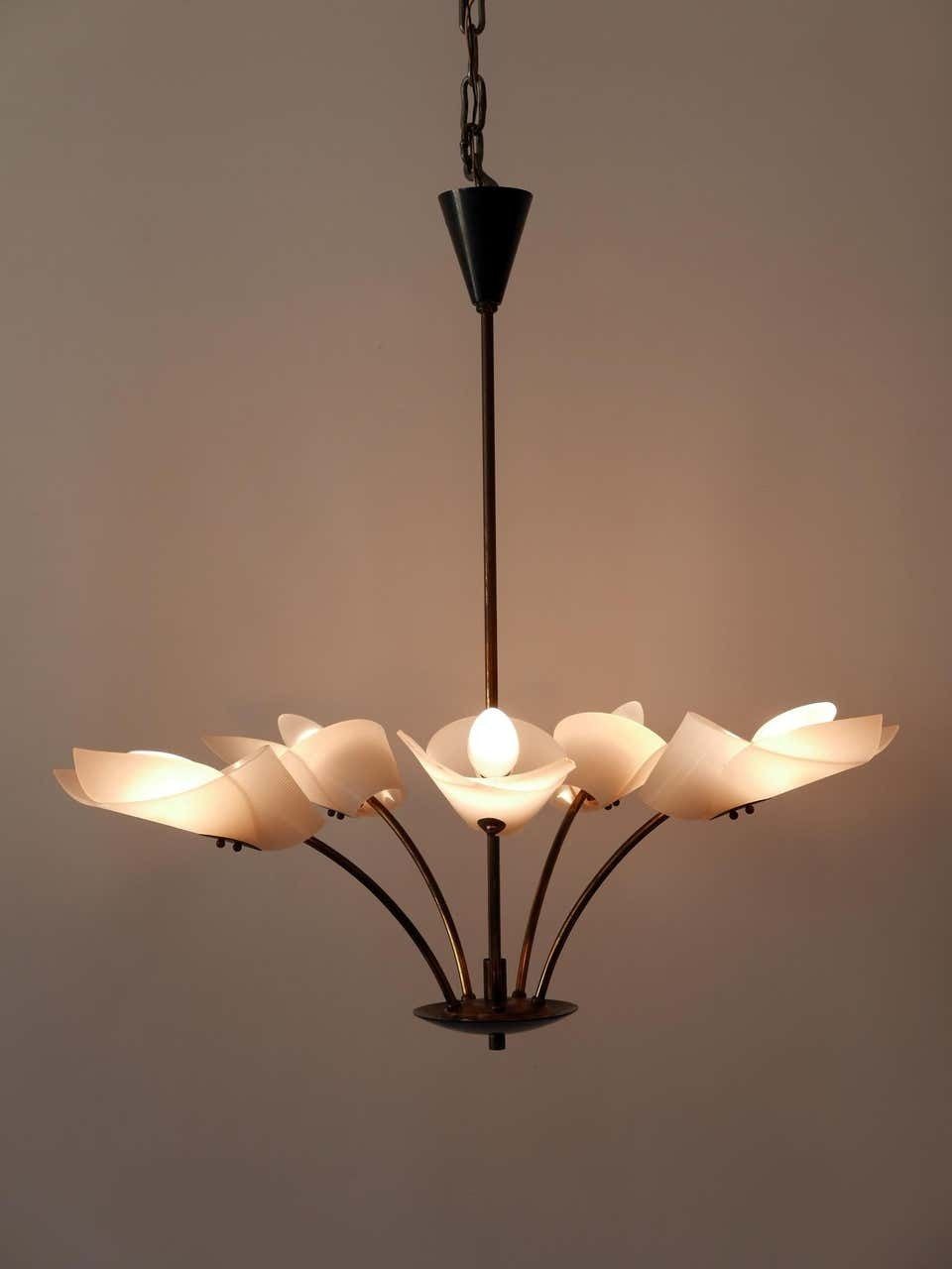 Lovely Mid Century Modern Fived Armed Chandelier Or Pendant Lamp Germany 1950s photo vinterior