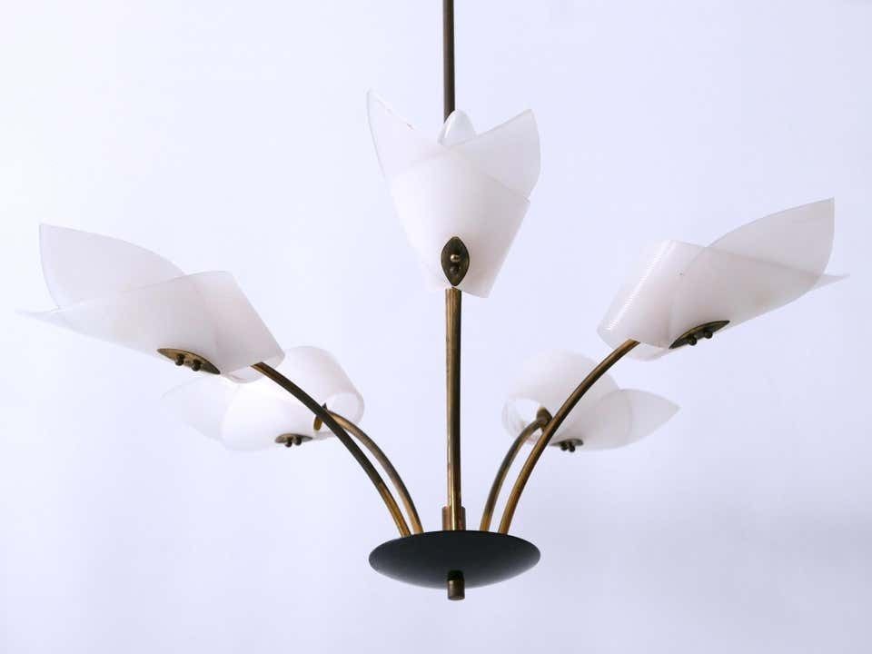 Lovely Mid Century Modern Fived Armed Chandelier Or Pendant Lamp Germany 1950s photo vintage
