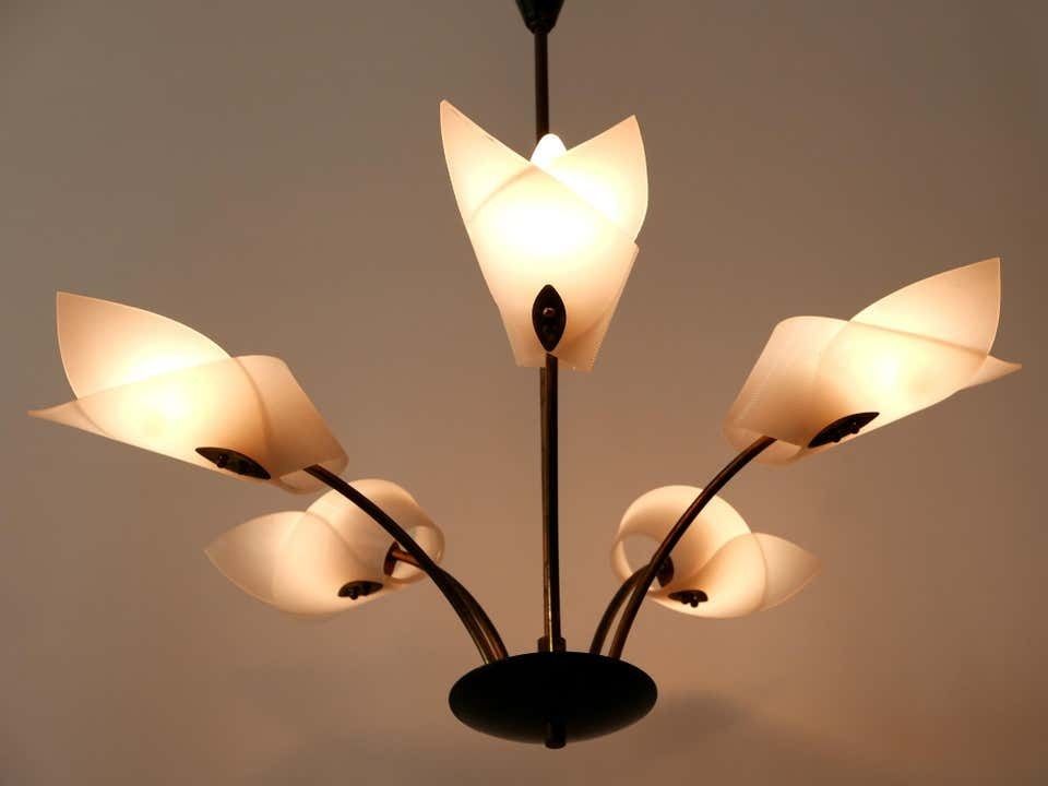 photo for sale Lovely Mid Century Modern Fived Armed Chandelier Or Pendant Lamp Germany 1950s