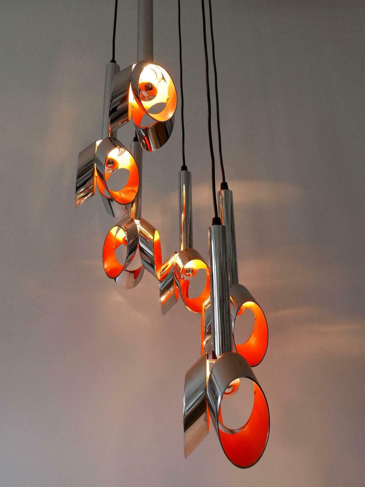 Lighting Exceptional Mid Century Modern Six Armed Tulip Chandelier Or Pendant Lamp 1970s photo
