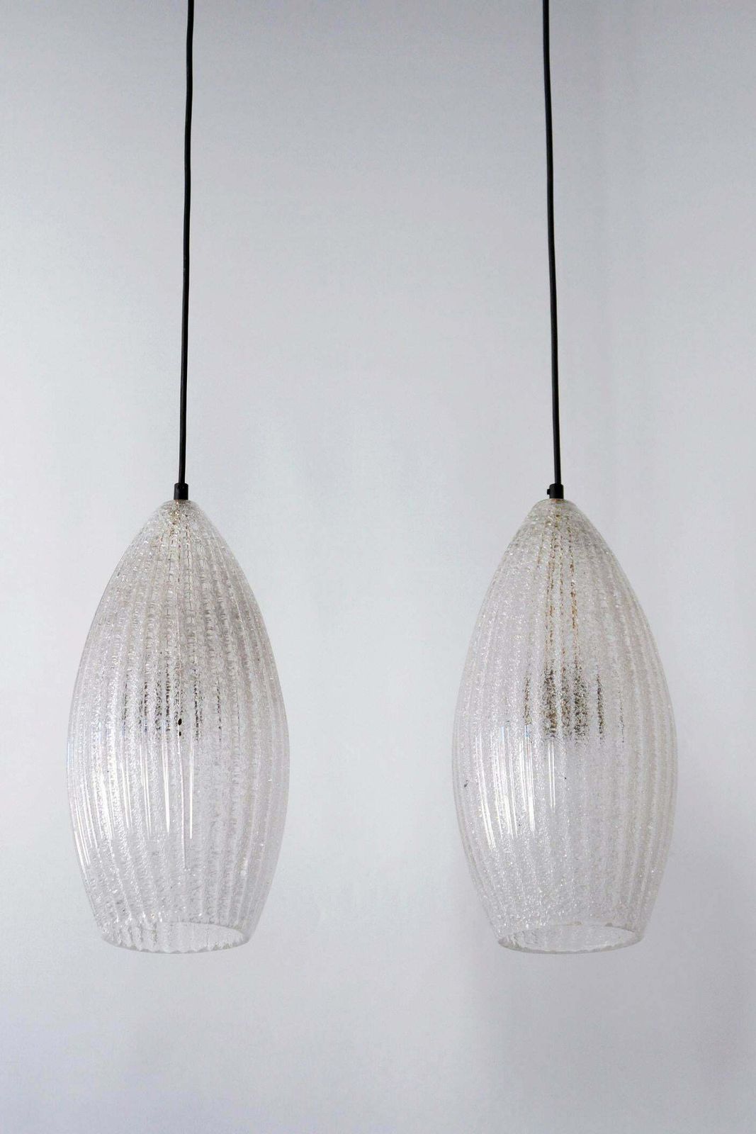 photo vintage Set Of Two Mid Century Modern Textured Glass Pendant Lamps 1960s Germany