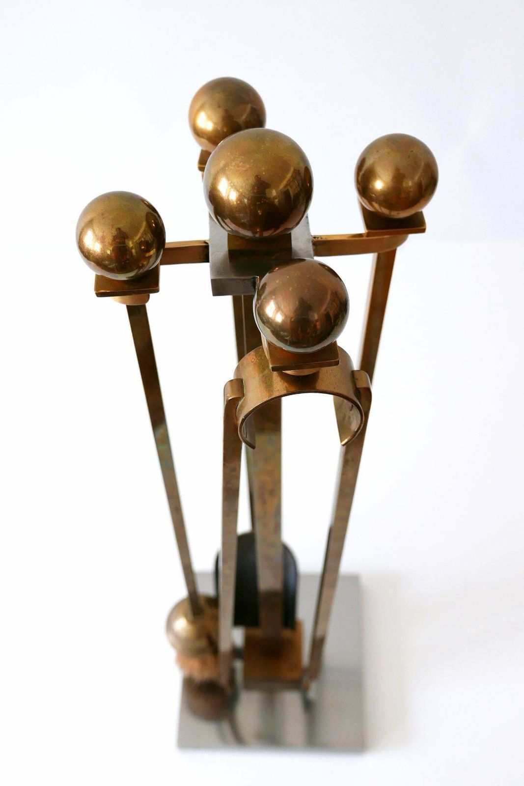 Exceptional Mid Century Modern Brass And Steel Fireplace Tools 1970s photo vintage