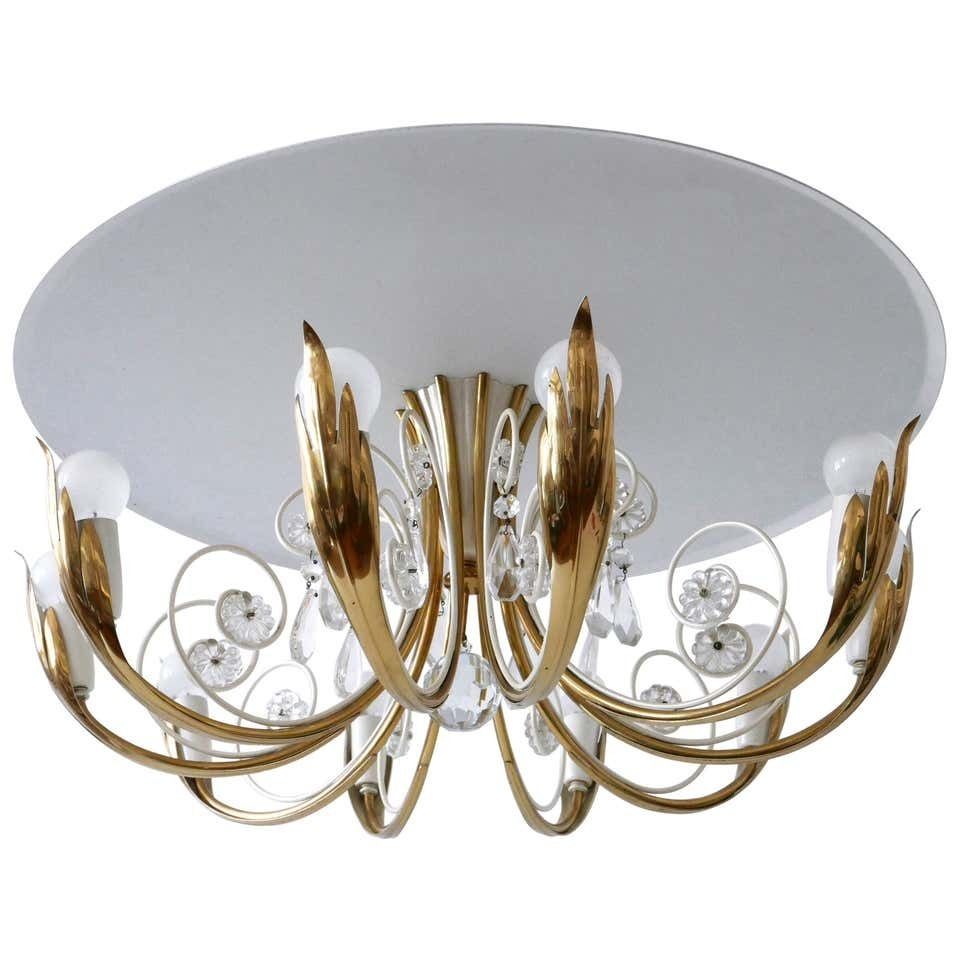 Elegant 10 Flamed Chandelier Or Ceiling Lamp By Vereinigte Werkstätten 1950s