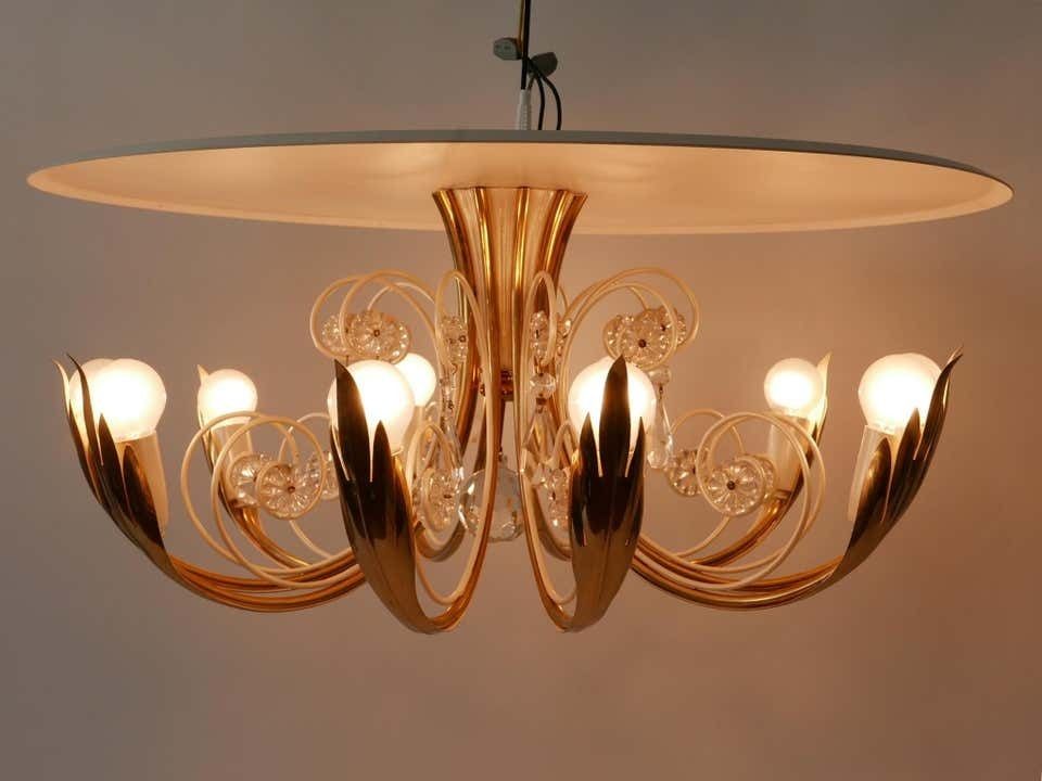 Elegant 10 Flamed Chandelier Or Ceiling Lamp By Vereinigte Werkstätten 1950s photo Lighting