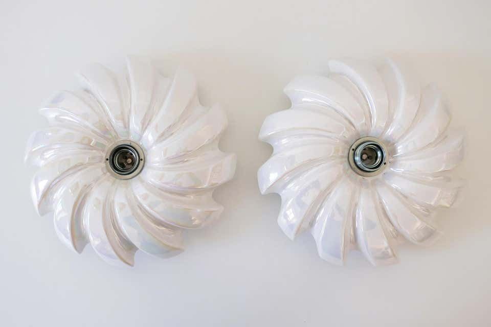 Set Of Two Mid Century Modern Iridescent Glazed Pan Wall Lamps By Goebel Germany photo Lighting