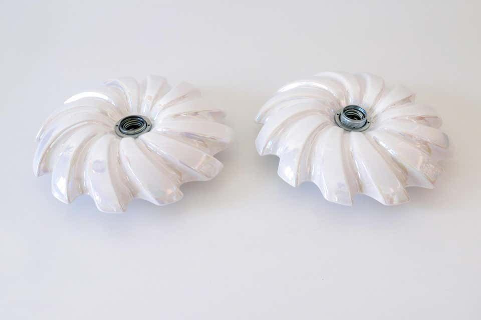 Set Of Two Mid Century Modern Iridescent Glazed Pan Wall Lamps By Goebel Germany photo buy