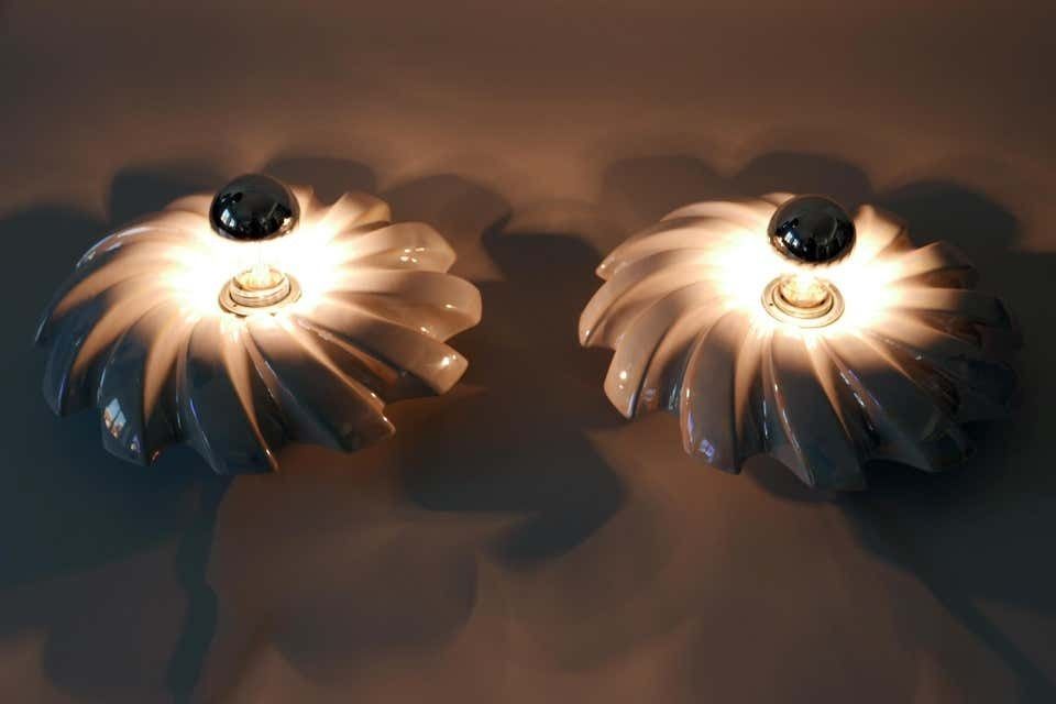 photo furniture Set Of Two Mid Century Modern Iridescent Glazed Pan Wall Lamps By Goebel Germany