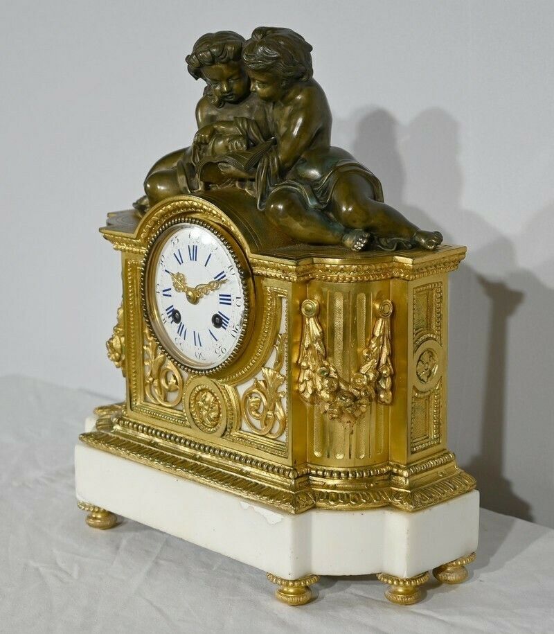 Bronze And Marble Pendulum, Louis XVI Style, Napoleon III Period – Mid 19th Century photo for sale
