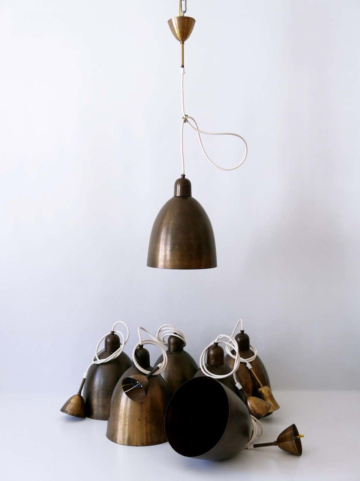 Rare & Elegant Mid Century Modern Brass Church Pendant Lamps Germany 1950s photo for sale