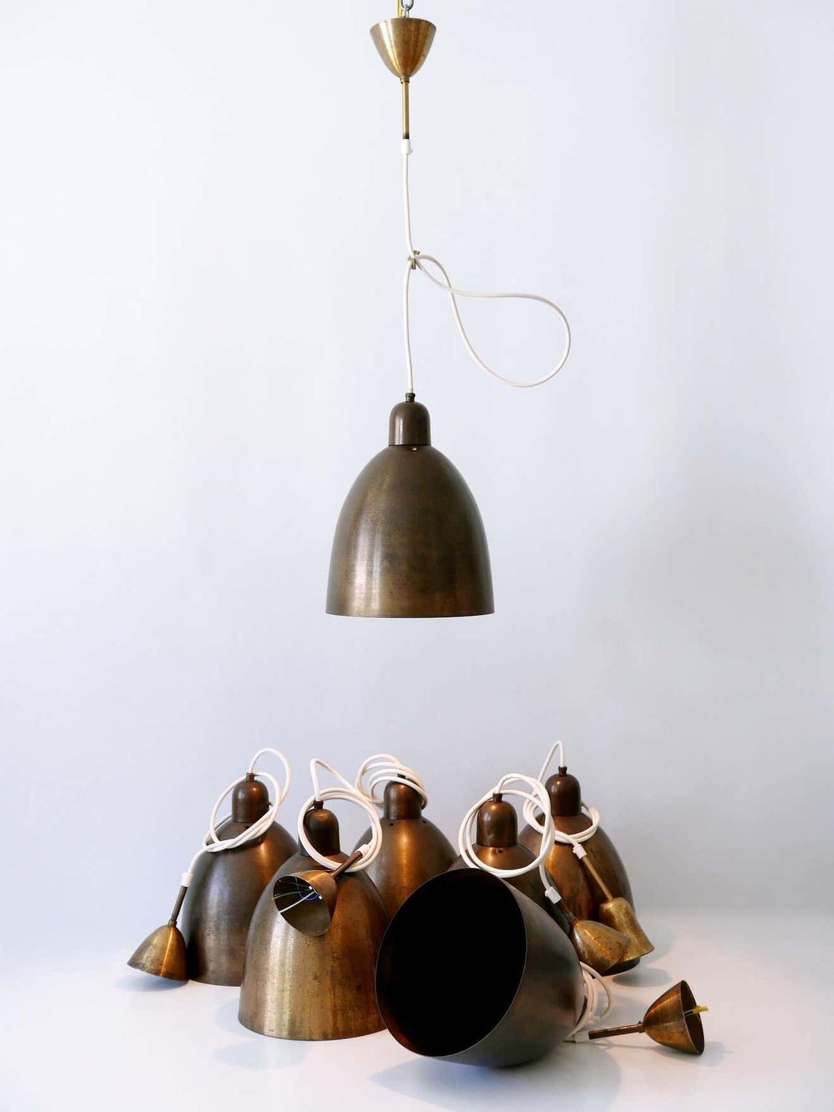 Rare & Elegant Mid Century Modern Brass Church Pendant Lamps Germany 1950s photo Lighting