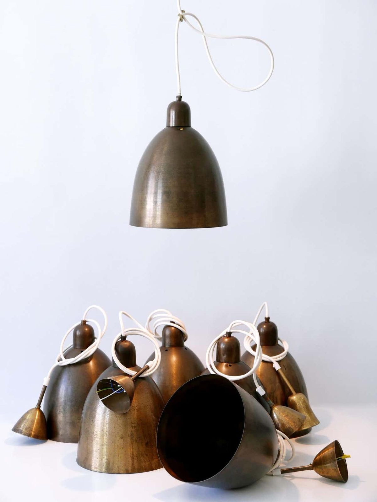 1634.0 Rare & Elegant Mid Century Modern Brass Church Pendant Lamps Germany 1950s photo