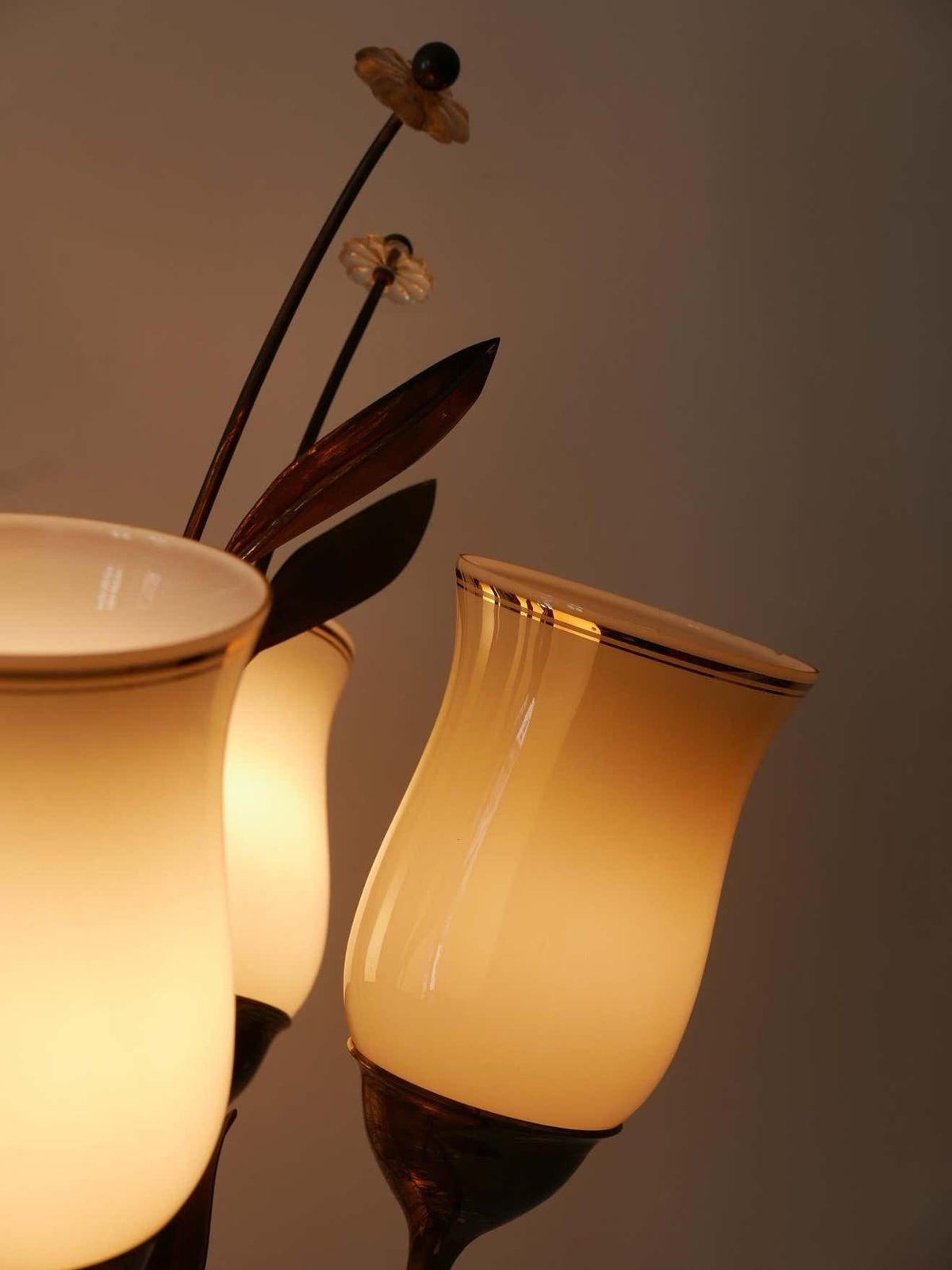 19967.0 Exceptional Scandinavian Brass & Opal Glass Chandelier Or Ceiling Lamp, 1950s photo