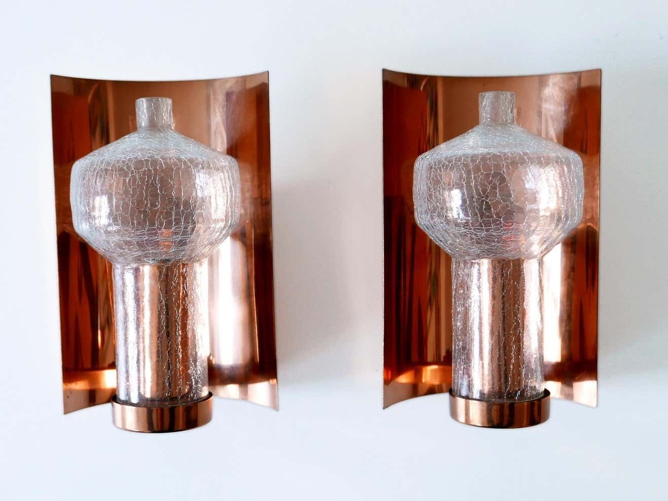 Set Of Two Mid Century Modern Copper & Glass Sconces By Kaiser Leuchten, 1960s photo for sale