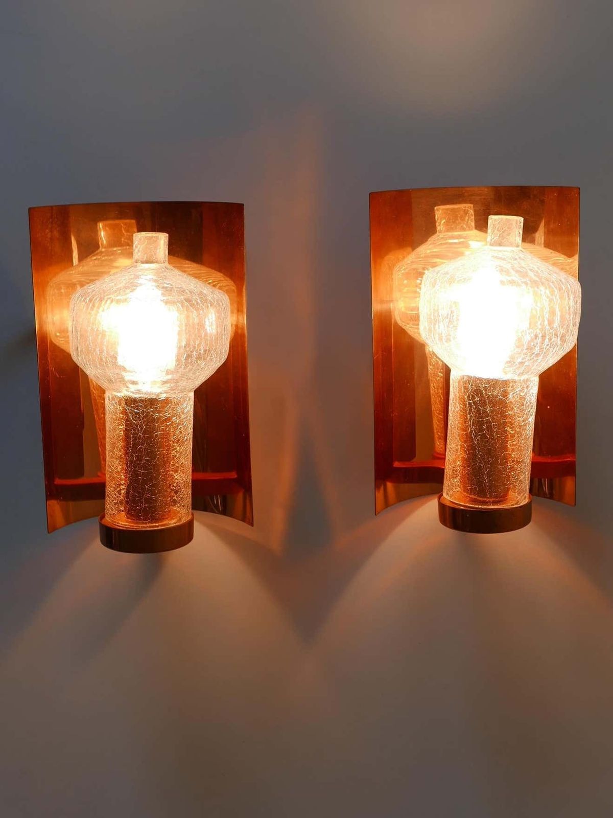 Set Of Two Mid Century Modern Copper & Glass Sconces By Kaiser Leuchten, 1960s photo Lighting