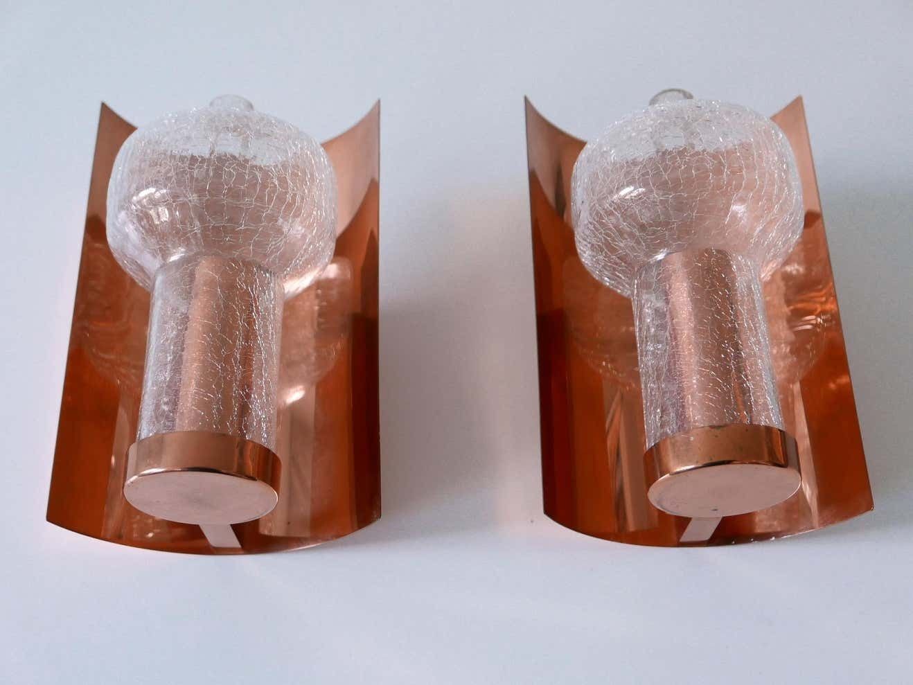 Set Of Two Mid Century Modern Copper & Glass Sconces By Kaiser Leuchten, 1960s photo 1997.0