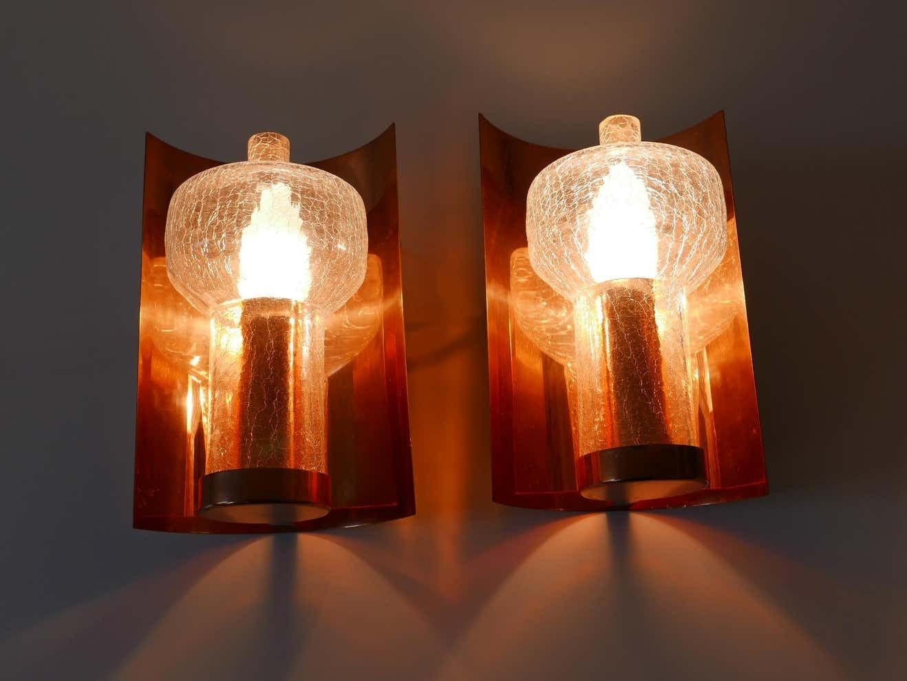 Set Of Two Mid Century Modern Copper & Glass Sconces By Kaiser Leuchten, 1960s photo vinterior