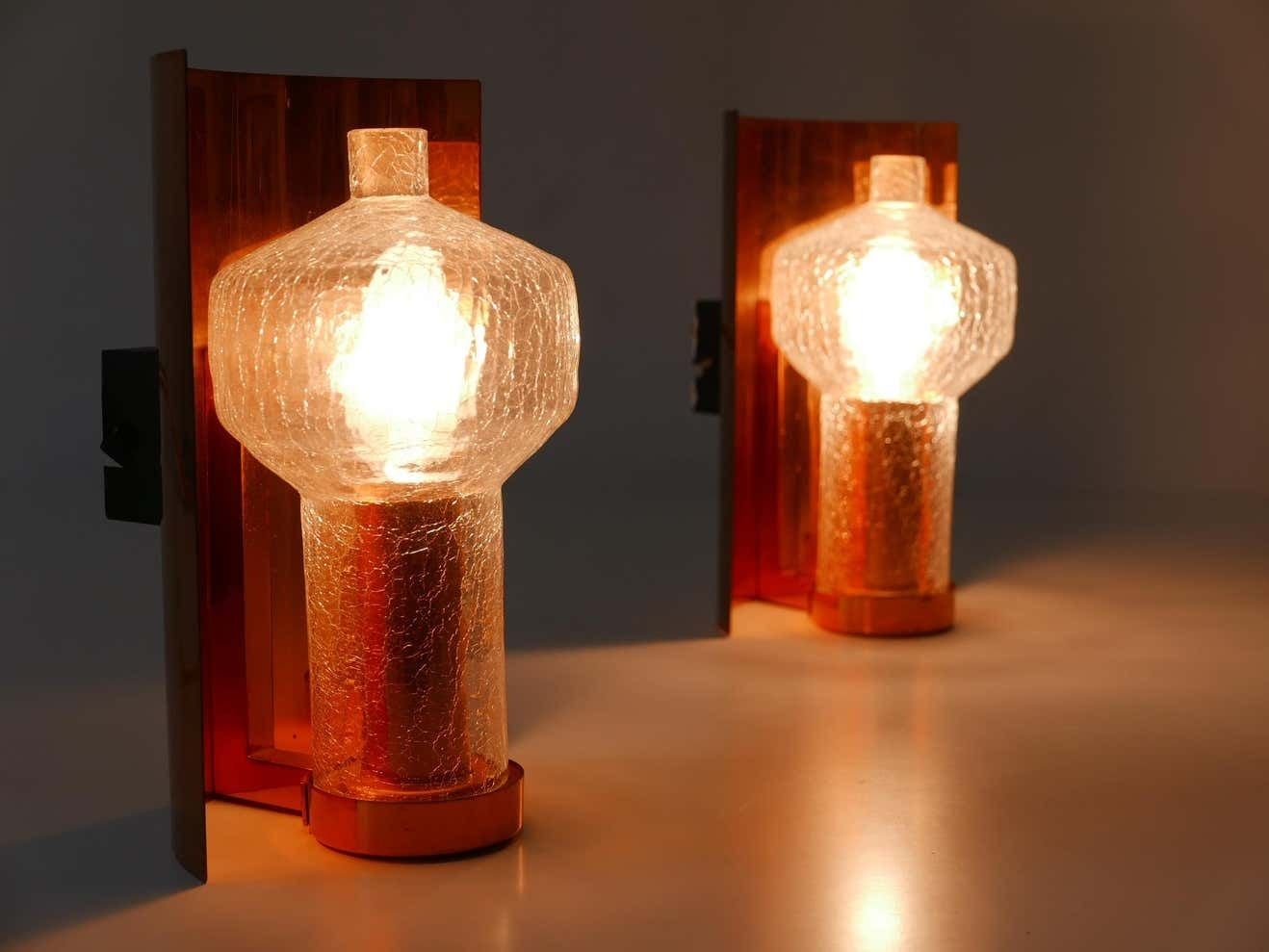 Lighting Set Of Two Mid Century Modern Copper & Glass Sconces By Kaiser Leuchten, 1960s photo