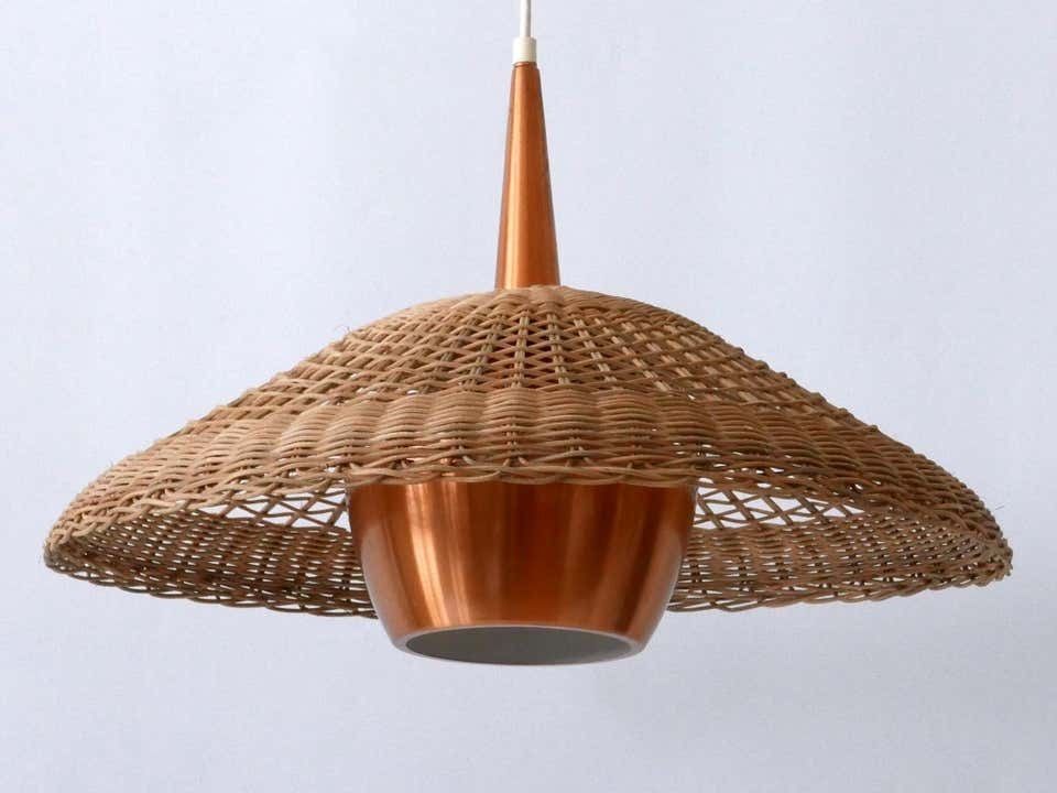 Large & Elegant Mid Century Modern Rattan & Copper Pendant Lamp Denmark 1970s photo buy