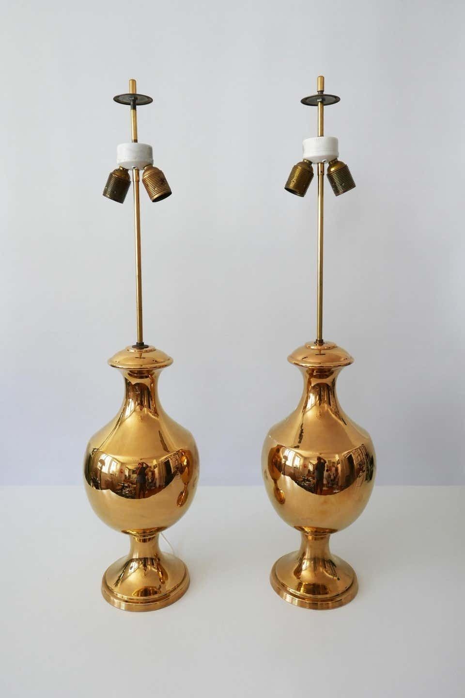 Set Of Two Huge Gold Glazed Ceramic Table Lamps By Behreno Firenze 1960s Italy photo 4084.0