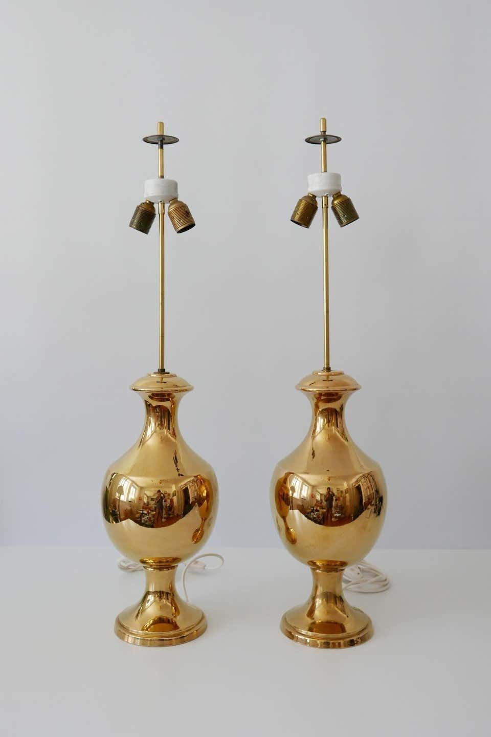 Set Of Two Huge Gold Glazed Ceramic Table Lamps By Behreno Firenze 1960s Italy photo vinterior