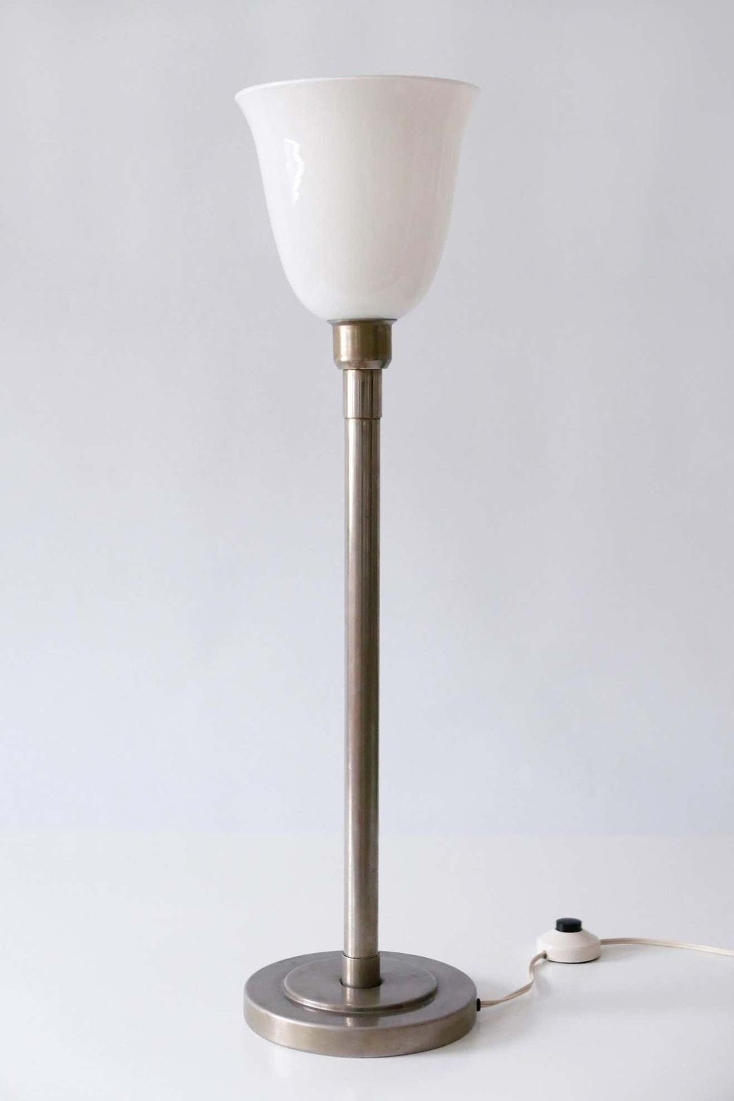 photo for sale Elegant Art Deco Bauhaus Nickel Plated Brass Table Lamp Or Floor Light, 1930s