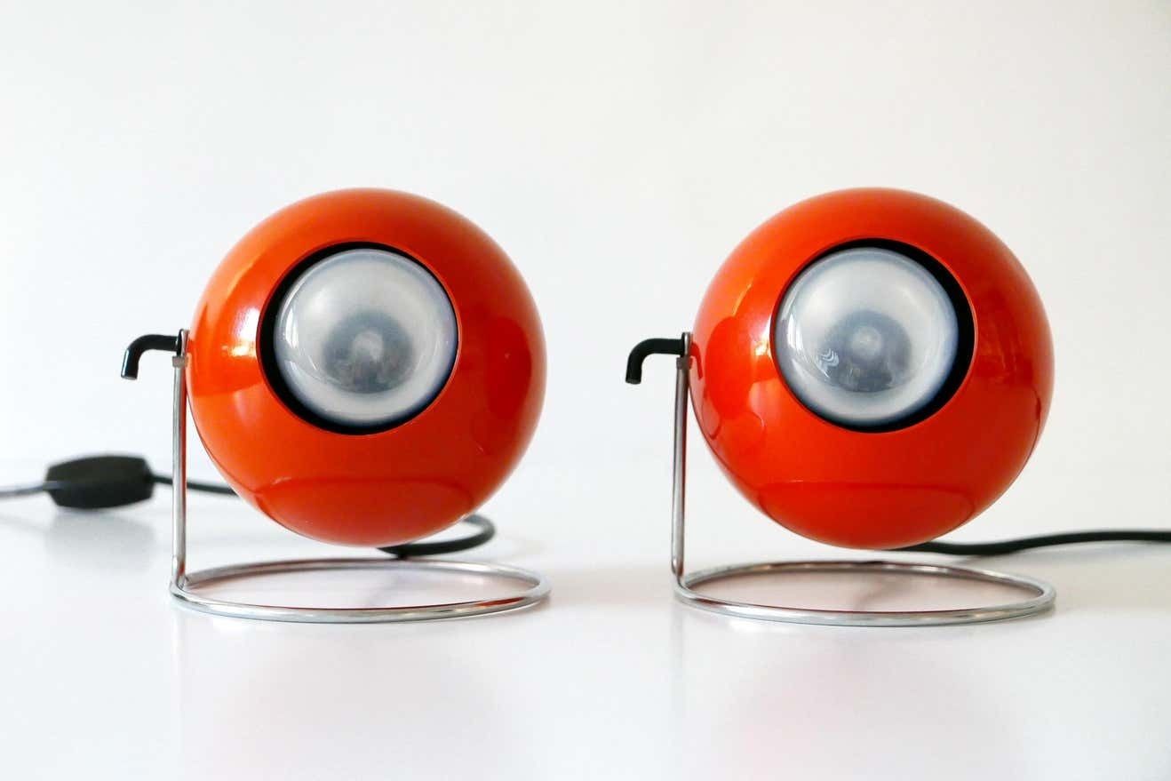 Set Of Two Mid Century Modern Metal ''Eye'' Table Lamps, Erco, 1960s 1970s Germany photo vintage