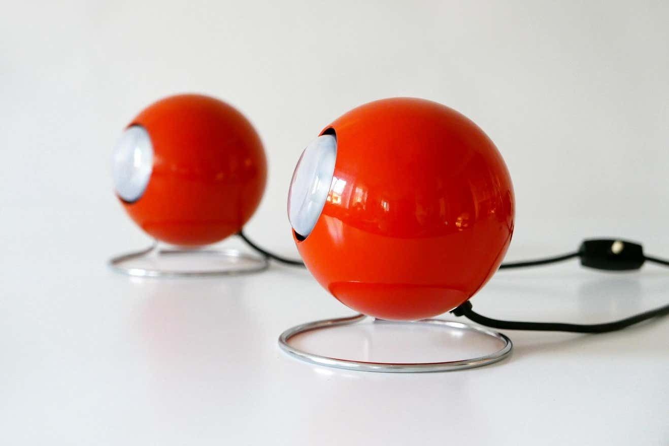 photo vintage Set Of Two Mid Century Modern Metal ''Eye'' Table Lamps, Erco, 1960s 1970s Germany