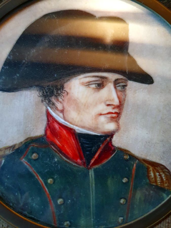Miniature Medallion  Portrait Napoleon Ier Ivory Painted photo for sale