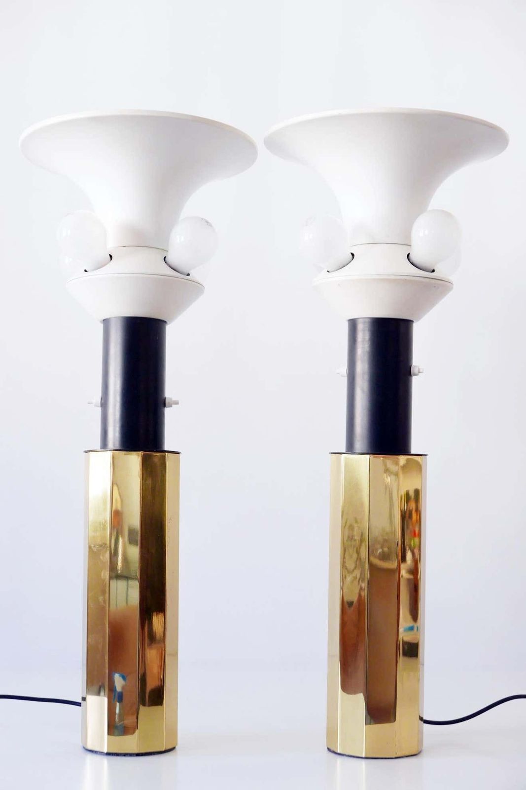photo for sale Set Of Two Huge, 5 Flamed Midcentury Decagonal Brass Table Lamps, 1960s, Germany