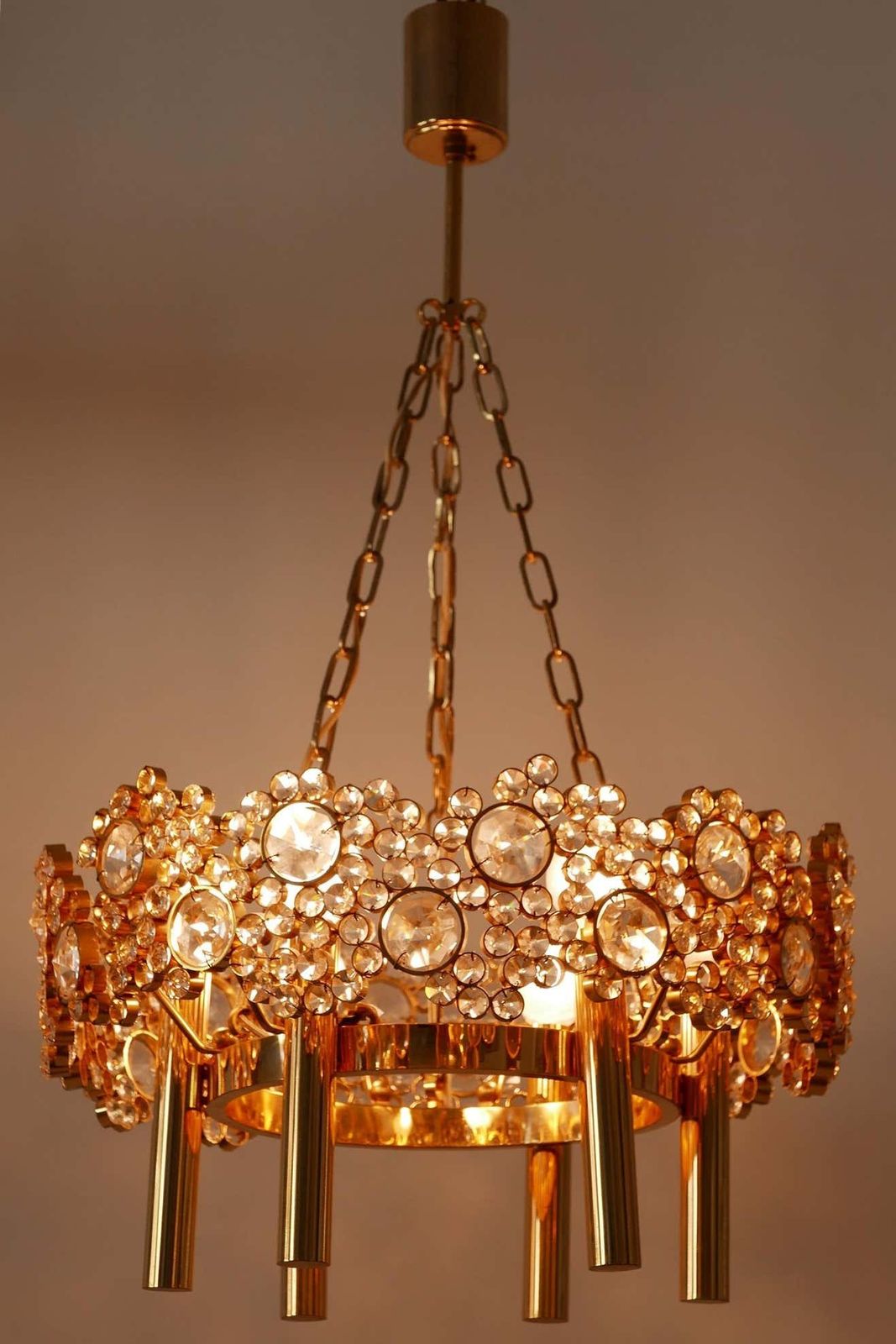 Gilt Brass Facet Cut Crystal Glass Chandelier ''Jewel'' By Palwa, 1970s, Germany photo furniture