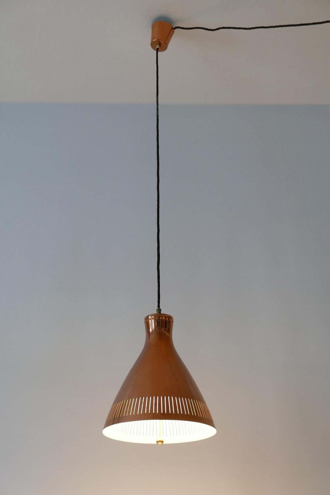 Mid Century Modern Copper Pendant Lamp By Vereinigte Werkstätten 1960s Germany photo vinterior