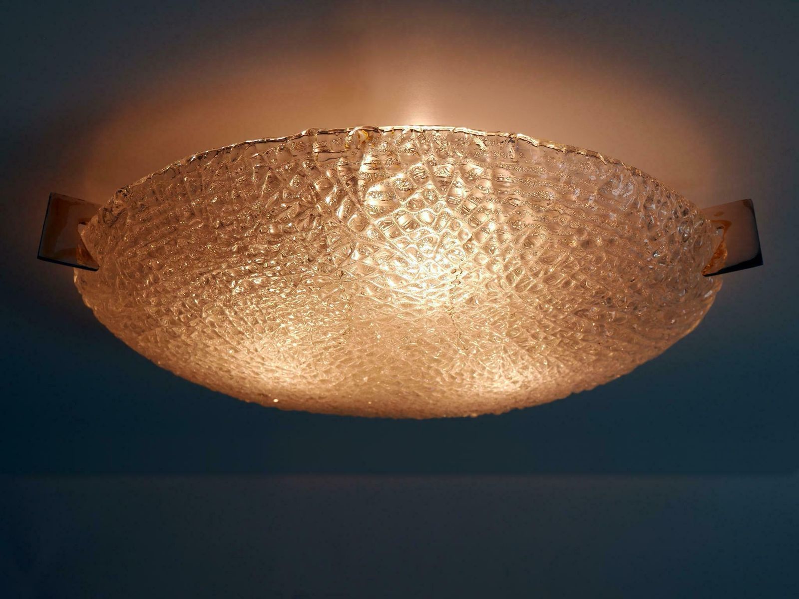 Rare Mid Century Modern Ice Glass Flush Mount Or Sconce By Kaiser Leuchten 1960s photo vintage