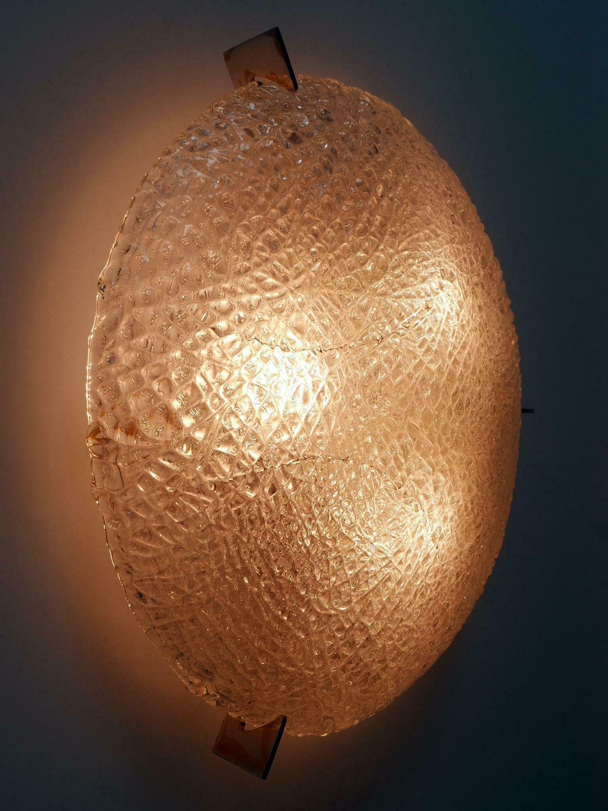 2269.0 Rare Mid Century Modern Ice Glass Flush Mount Or Sconce By Kaiser Leuchten 1960s photo