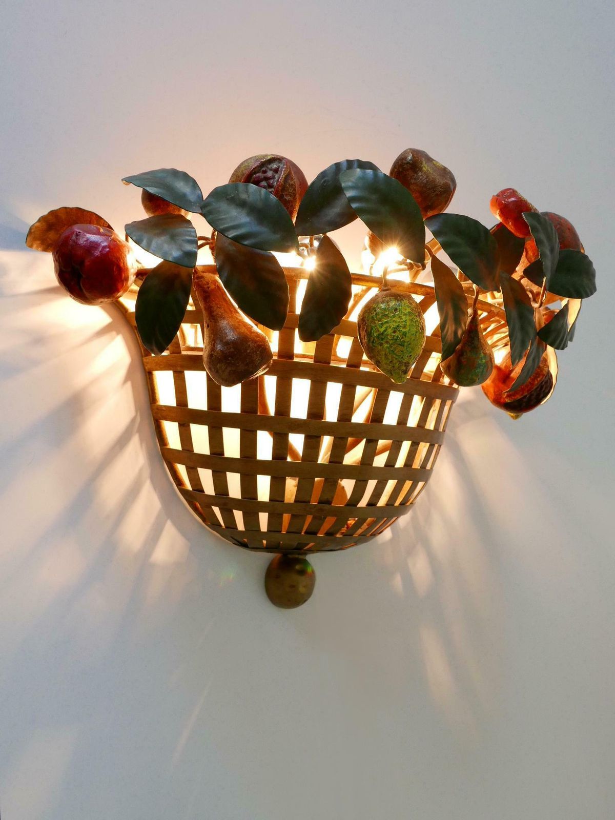 Lovely Mid Century Modern Sconce Fruit Basket By Lucienne Monique Italy, 1960s photo vinterior