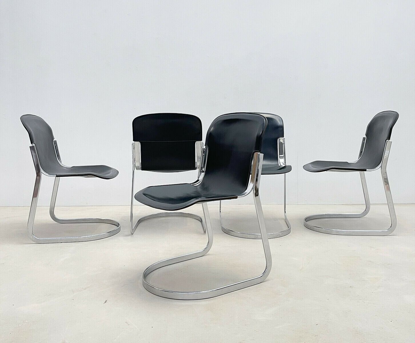 Set Of Six Dining Chairs By Willy Rizzo For Cidue In Leather & Steel photo for sale