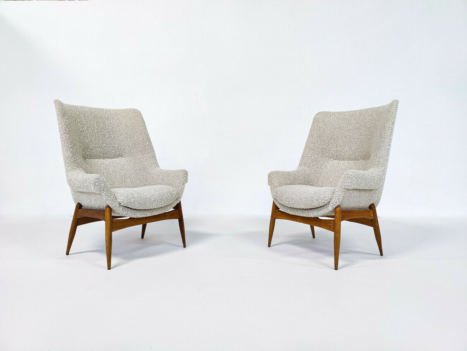 Pair Of Mid Century Modern Armchairs By Julia Gaubek In Beige Boucle