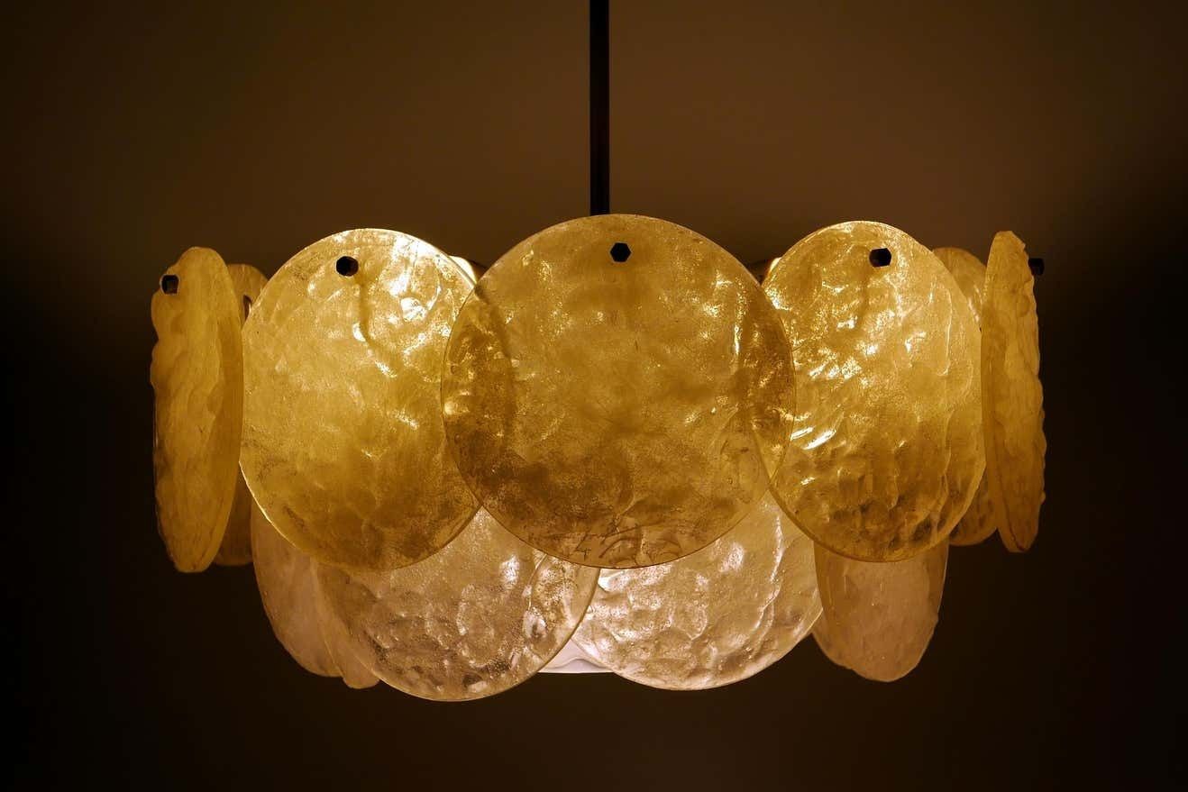 Mid Century Modern Chandelier Or Pendant Lamp With Textured Acrylic Discs, 1960s photo Lighting