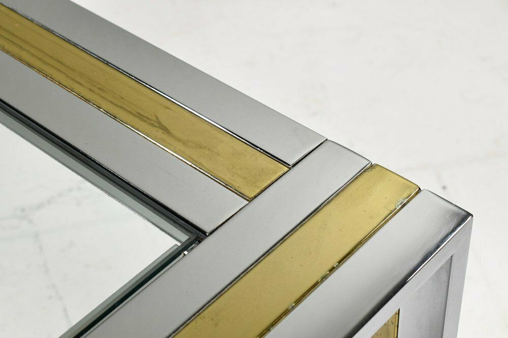 Furniture Square Coffee Table In Brass, Chrome And Glass By Renato Zevi, Italy, 1970s photo