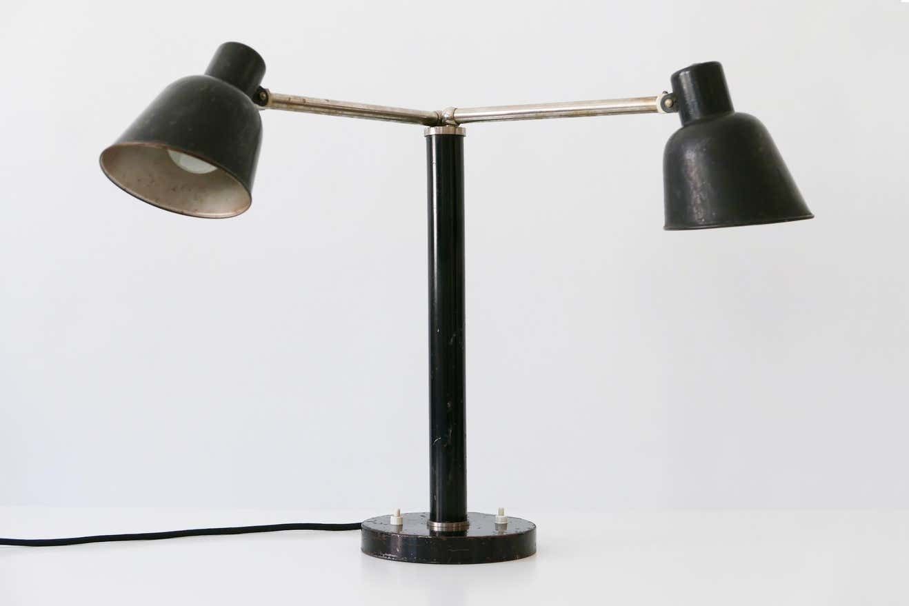 Rare Two Armed Bauhaus Table Lamp By Christian Dell For Bünte & Remmler 1930s photo for sale
