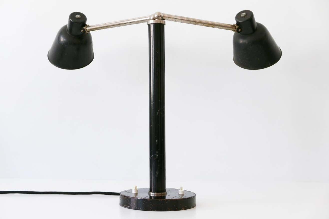 Rare Two Armed Bauhaus Table Lamp By Christian Dell For Bünte & Remmler 1930s photo vintage