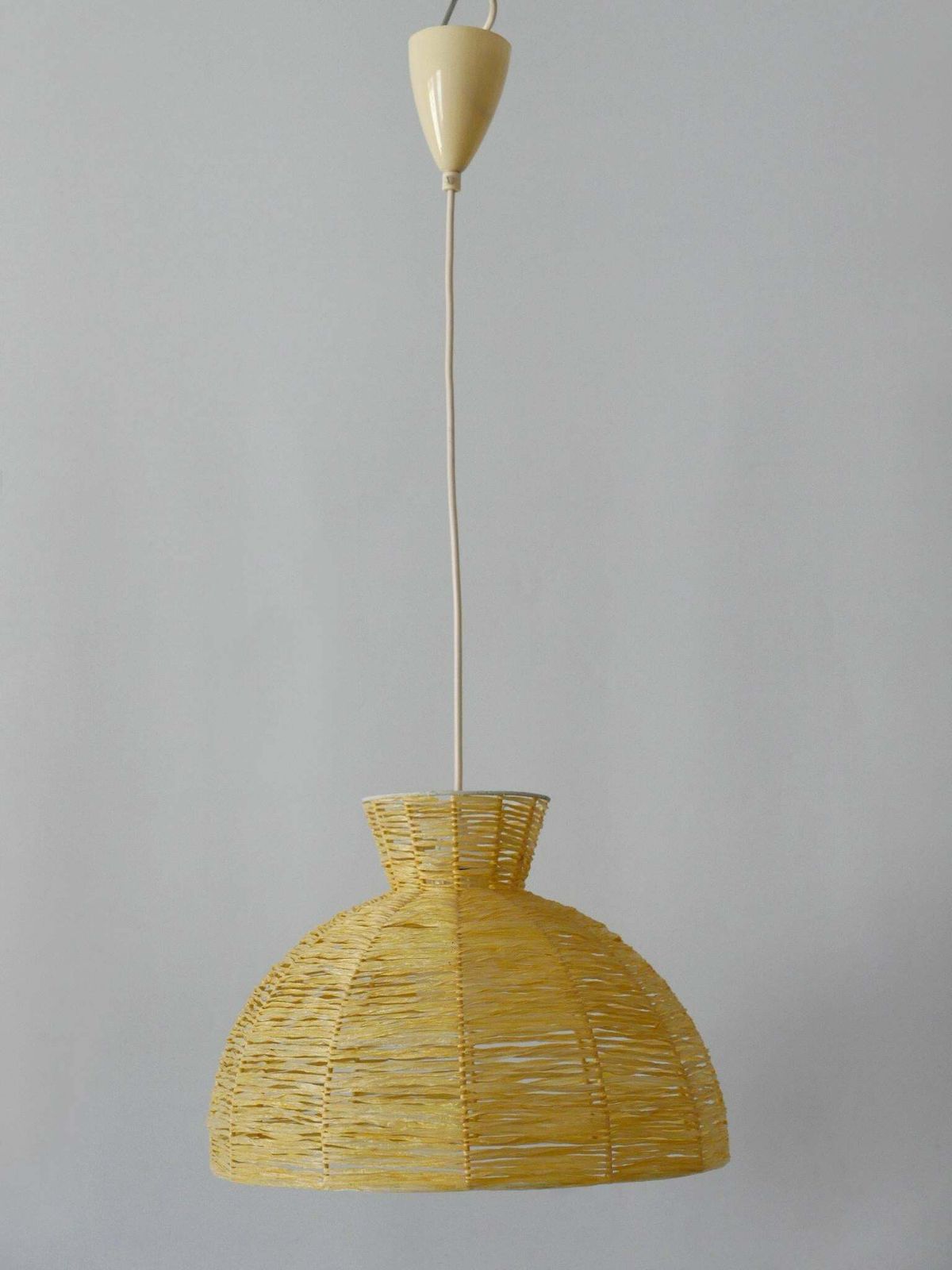 Mid Century Modern Raffia Bast Pendant Lamp Or Hanging Light Germany 1970s photo for sale